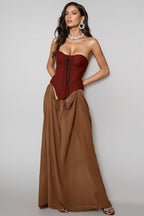 Tessd Strapless Patchwork Details Maxi Dress