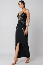 Riven Gold Chain Bandage Maxi Dress