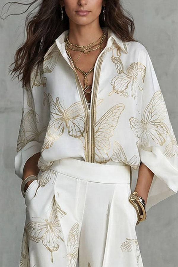 Flowy Butterfly Pattern Two-Piece Set