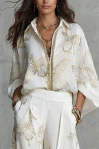 Flowy Butterfly Pattern Two-Piece Set