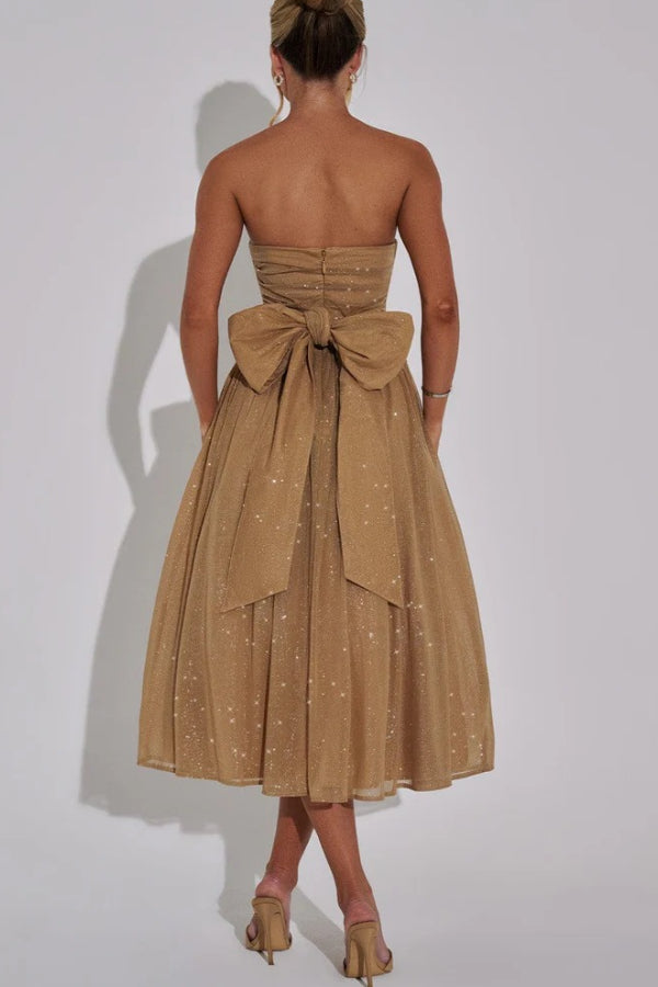 | Off Shoulder Backless Maxi Dress with Bow