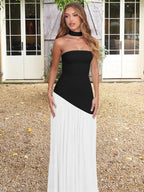 Strapless, Fitted, Solid Color, Open Back, Elegant Long Dress With Ribbons