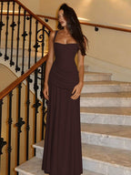 Solid Color Sleeveless Long Bodycon Dress With Back Tie Design