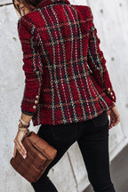 Double Breasted Open Front Plaid Blazer Jacket