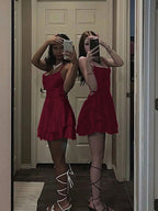 Camisoles Swing Collar Backless Drawstring Mini&Short Dresses
