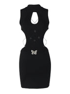 Hollowed-out Backless Design With Butterfly Metal Embellishments Mini&Short Dresses