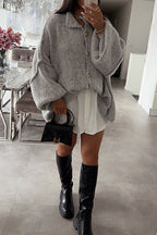 Drop Shoulder Button Up Slouchy Sweater Cardigan
