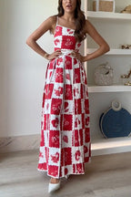 One Shoulder Ric Rac Trim Unique Print Maxi Cami Dress