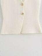 V-neck With Gold Buttons Vest Pleated Skirt 2-piece Sets