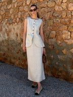Flax High-waisted Sleeveless Vest Skirts Set 2-piece Sets