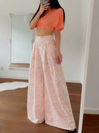Plant-based Printing Loose Top Wide-leg Pants Set 2-piece Sets