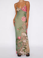 V-neck Camisoles Printed Sexy Backless Maxi Dresses