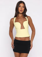Hollow-out Bralette With Underwire, Tight-fitting Solid Color Halter Neck Double-layer Vest