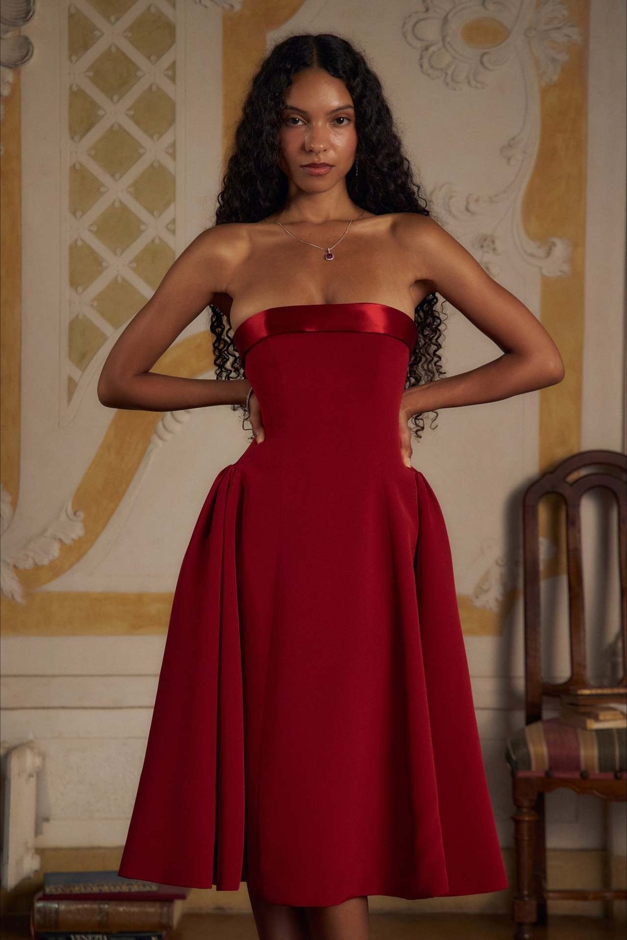 Patchwork Strapless Open Back Fitted Waist Elegant Party Dress