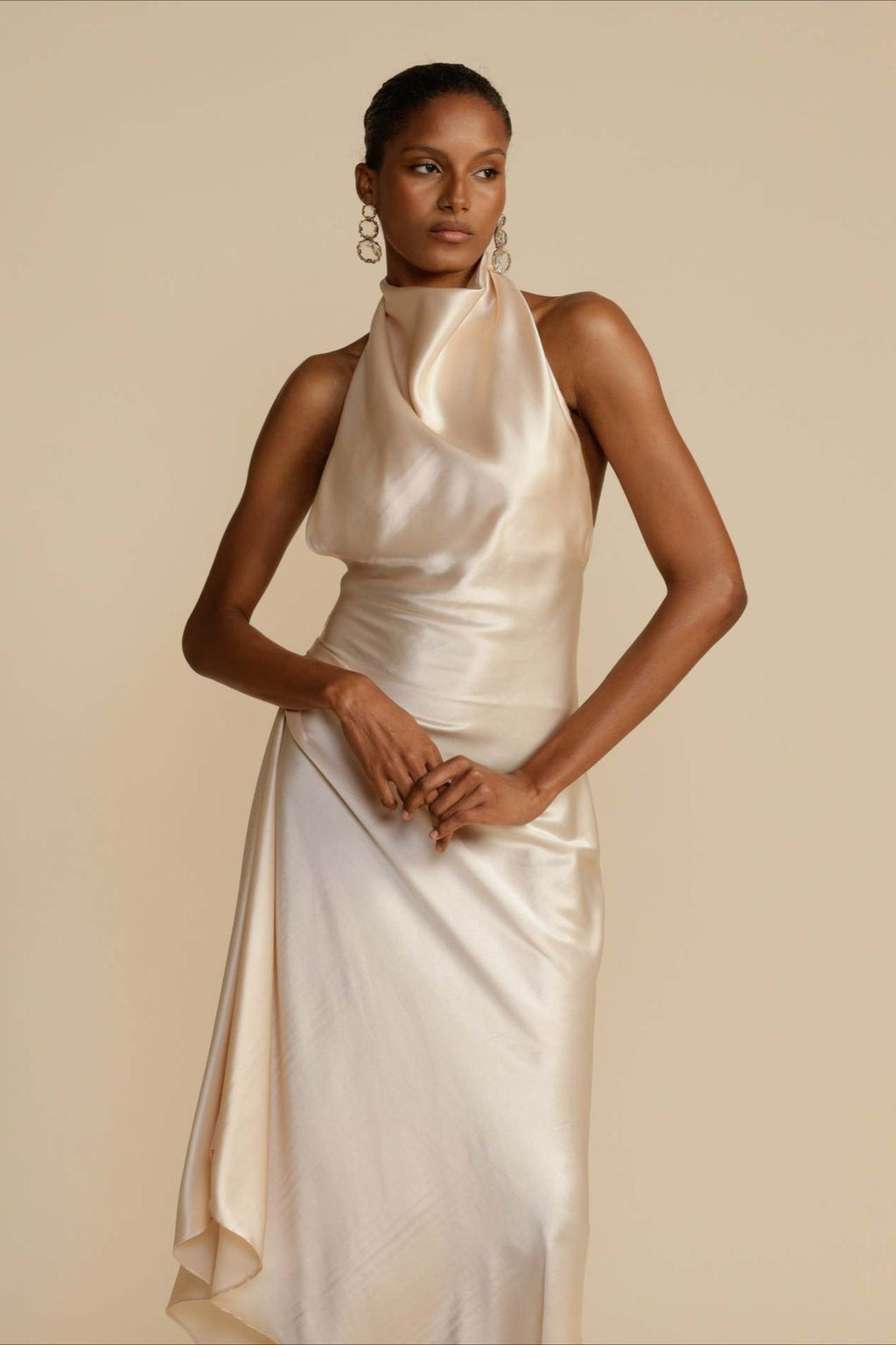 Satin Slit Backless Dress