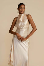 Satin Slit Backless Dress