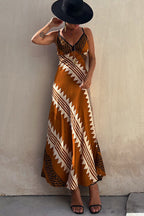 Geometric Print Spaghetti Strap V-Neck Smocked Back Midi Dress
