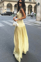 Mock Neck Ribbed Knit Drop Waist Polka Dot Tier Maxi Dress