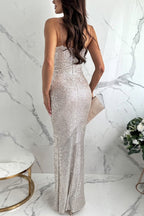 Sequin Surplice V-Neck Spaghetti Strap Side Slit Maxi Dress