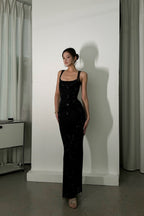 Sequin Mesh Strap Scoop Neck Mermaid Maxi Formal Gown