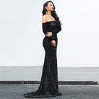 Sequins Party Dress with Strapless Long Sleeves