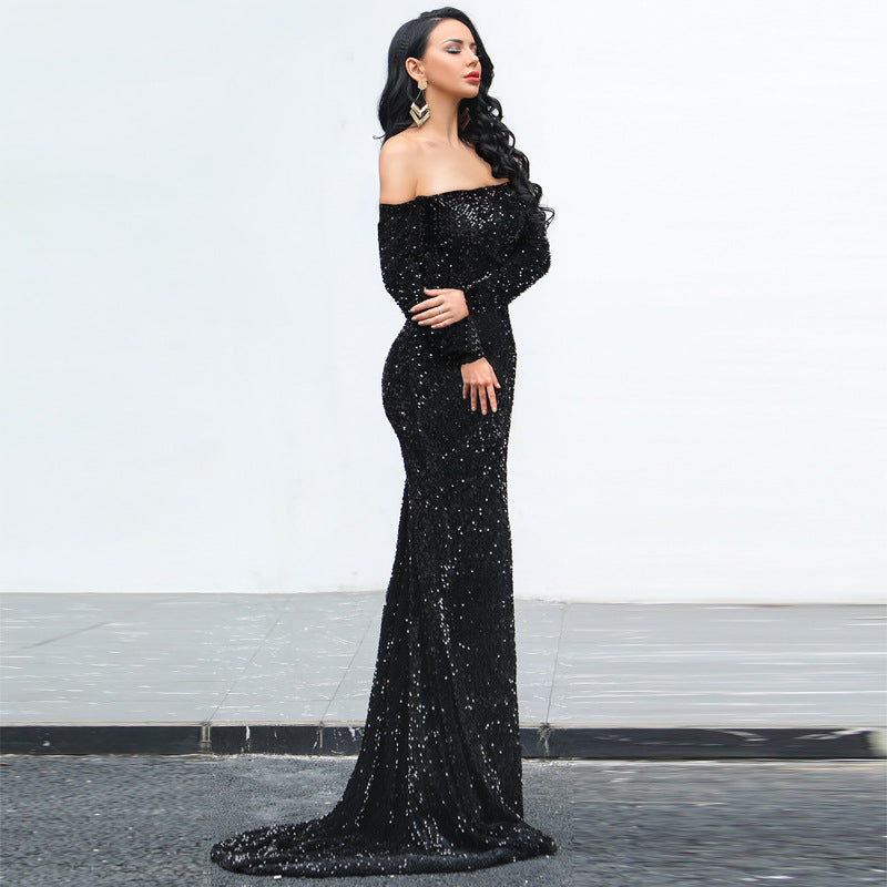 Sequins Party Dress with Strapless Long Sleeves