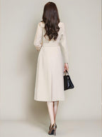 Women's Trench Coat Practical Buttons Turndown Collar Long Sleeves Polyester Lace-up