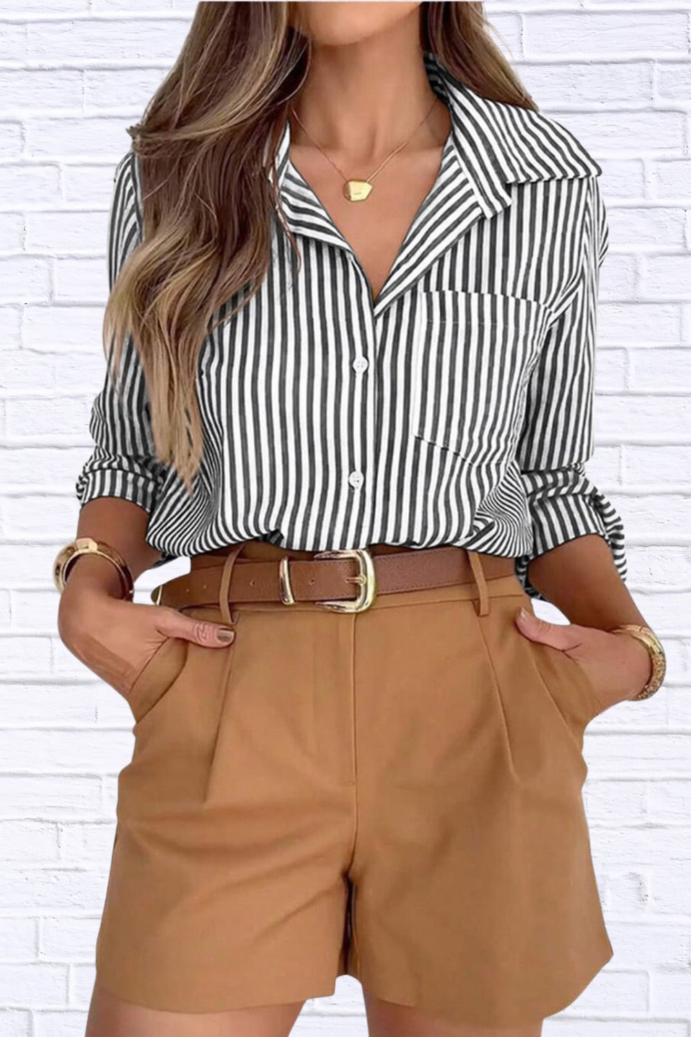 Striped Button-Down Shirt | Classic Women__ Long Sleeve