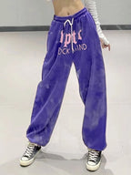 Hip Pop Purple Letter Print Bound Feet Sweatpants