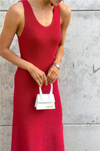 Sleeveless Ribbed Knit Scoop Neck Tank Maxi Dress