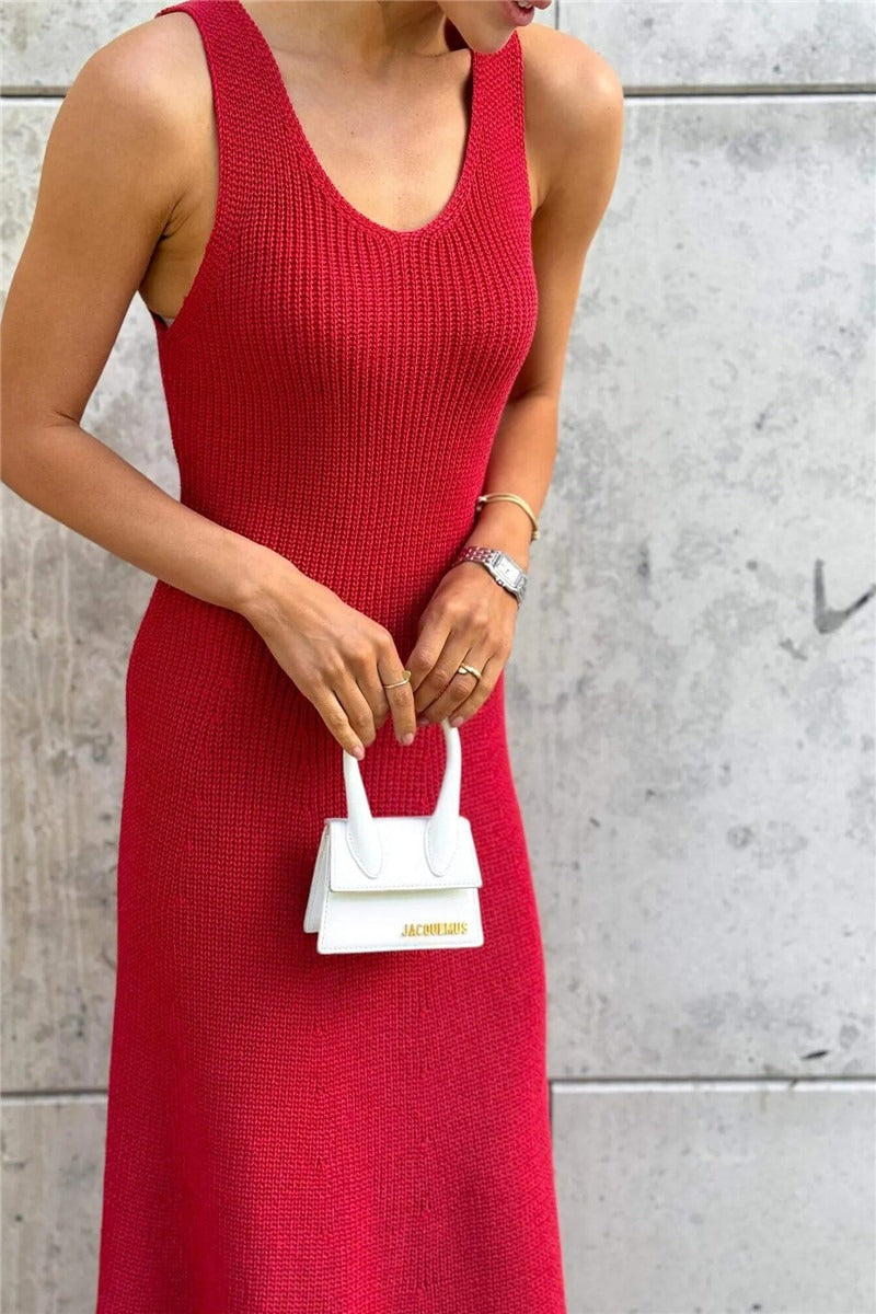 Sleeveless Ribbed Knit Scoop Neck Tank Maxi Dress
