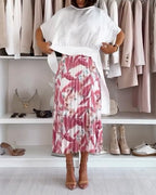 Solid Color Waist Tie Short Sleeve Blouse