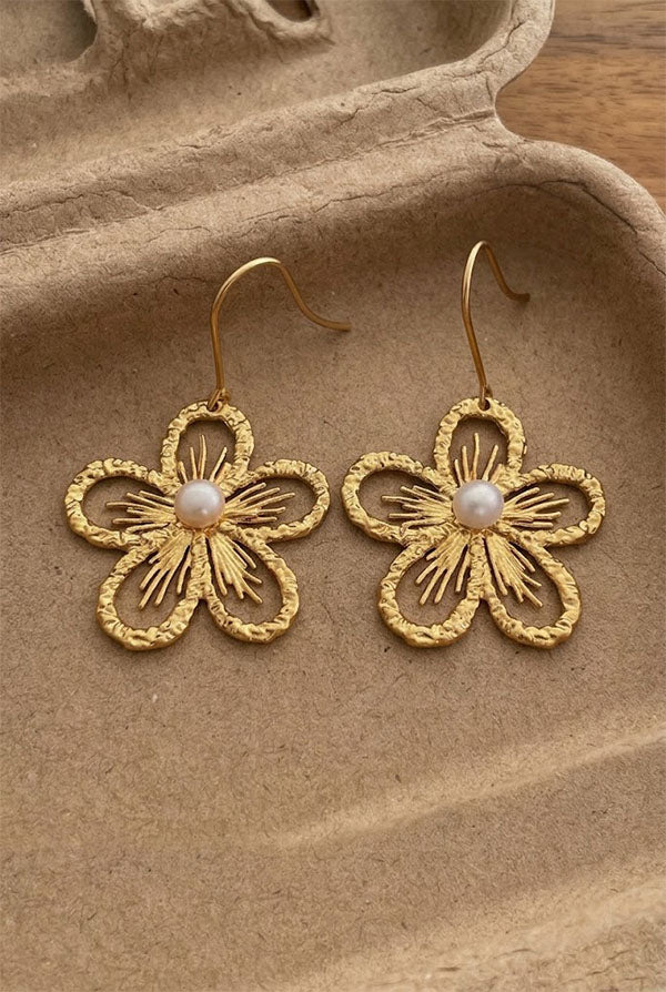 Pearl Openwork Flower Earrings