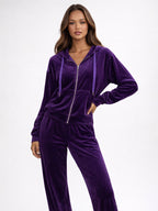 Velour Wide Leg Casual Fit Tracksuit For Women 2026