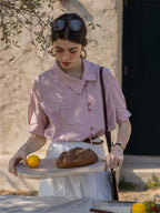 Cool Tencel Striped Collared Chiffon Blouse
