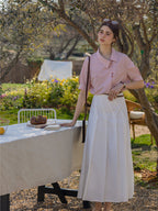 Cool Tencel Striped Collared Chiffon Blouse