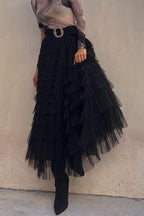 Ruffle Layered Mesh A-line Maxi Skirt