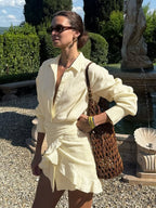 Pure Cotton Lapel Hip-hugging Shirts Mini&Short Dresses
