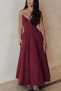 V Neck Strapless Corset Swing Maxi Dress