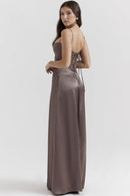 Satin Corset Spaghetti Strap Square Neck Maxi Gown