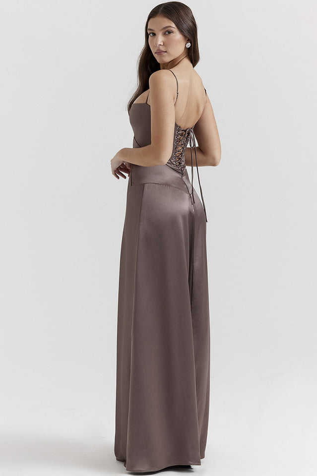 Satin Corset Spaghetti Strap Square Neck Maxi Gown