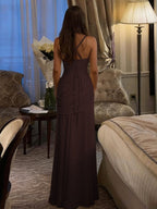 Solid Color Sleeveless Long Bodycon Dress With Back Tie Design