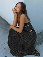 Polka Dot Retro Pleated Long Dress With A Halter Neck