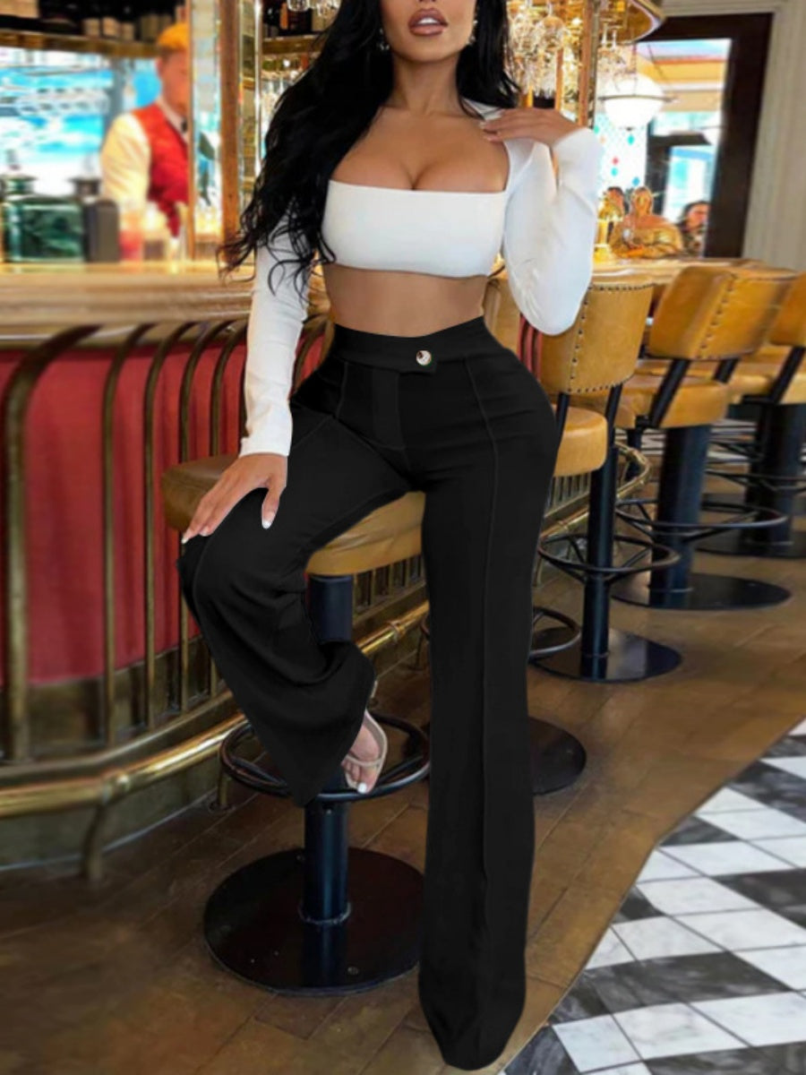 Mildly Spicy High Waist Buttons Wide-leg Pants Pants