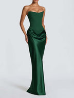 Satin Tie Ribbon Off-shoulder Sexy Strapless Bodycon Maxi Dress With Cinched Waist