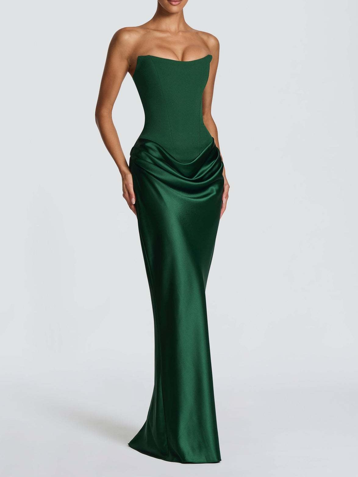 Satin Tie Ribbon Off-shoulder Sexy Strapless Bodycon Maxi Dress With Cinched Waist