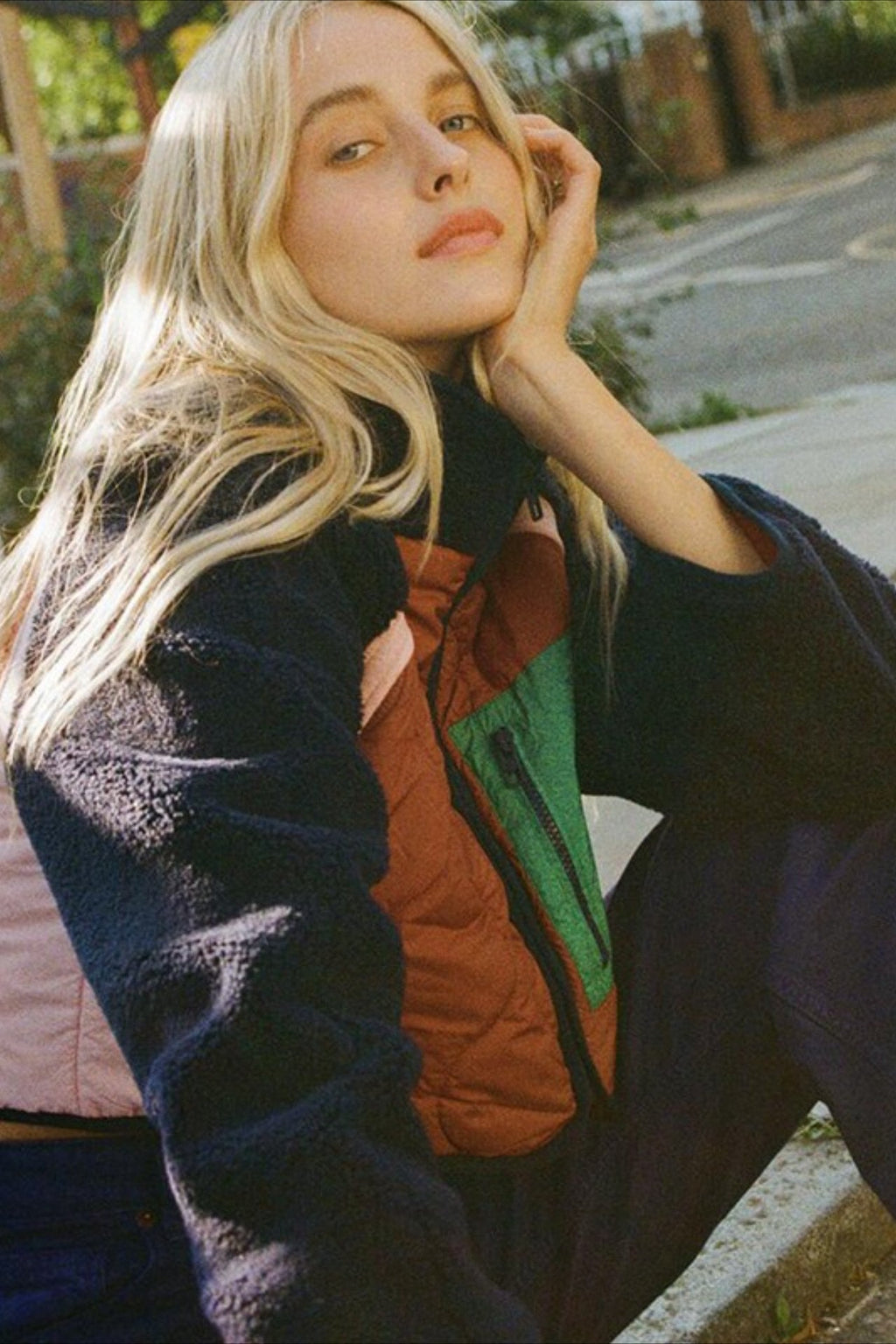 Paneled Cropped Fleece Jacket