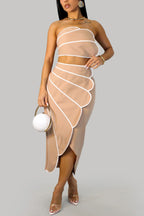 Stylish Spaghetti Strap Cropped Fitted Top and Elegant Asymmetrical Midi Skirt Set