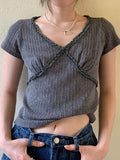 V Neck Short Sleeve Knits