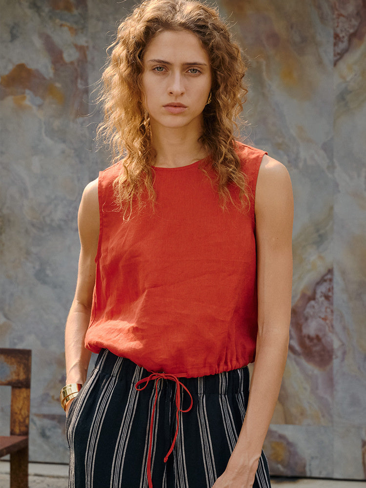 Short Linen Cropped Tank Top